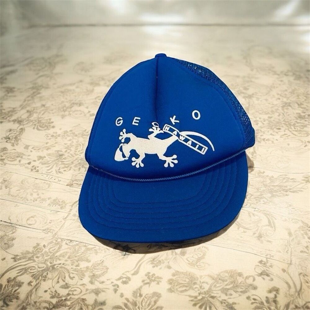 Vintage Blue Gecko Hawaii Rope Baseball Hat SnapBack Novelty Puff Lizard